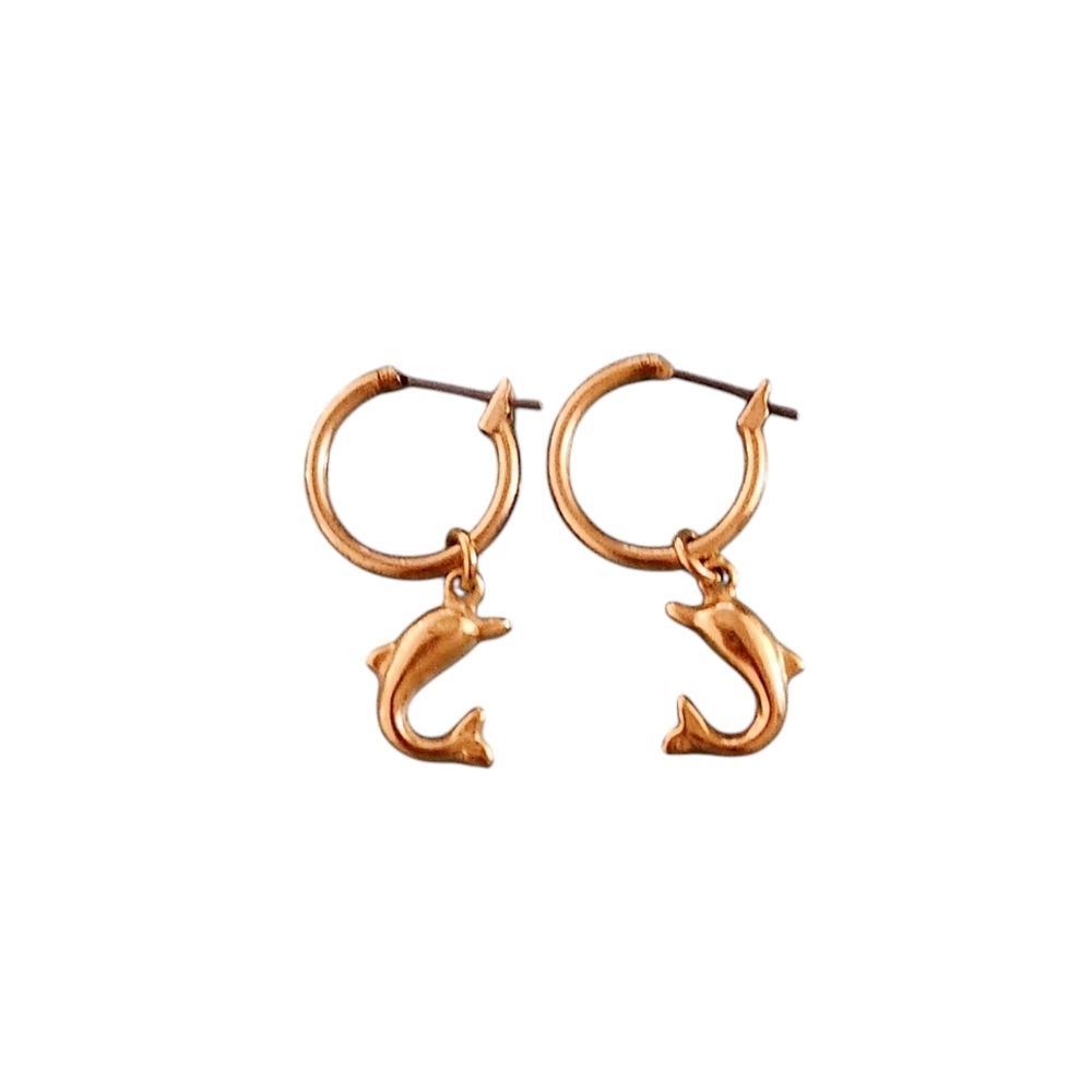 Gold Tone Hoops with Removable Dolphin Charms
